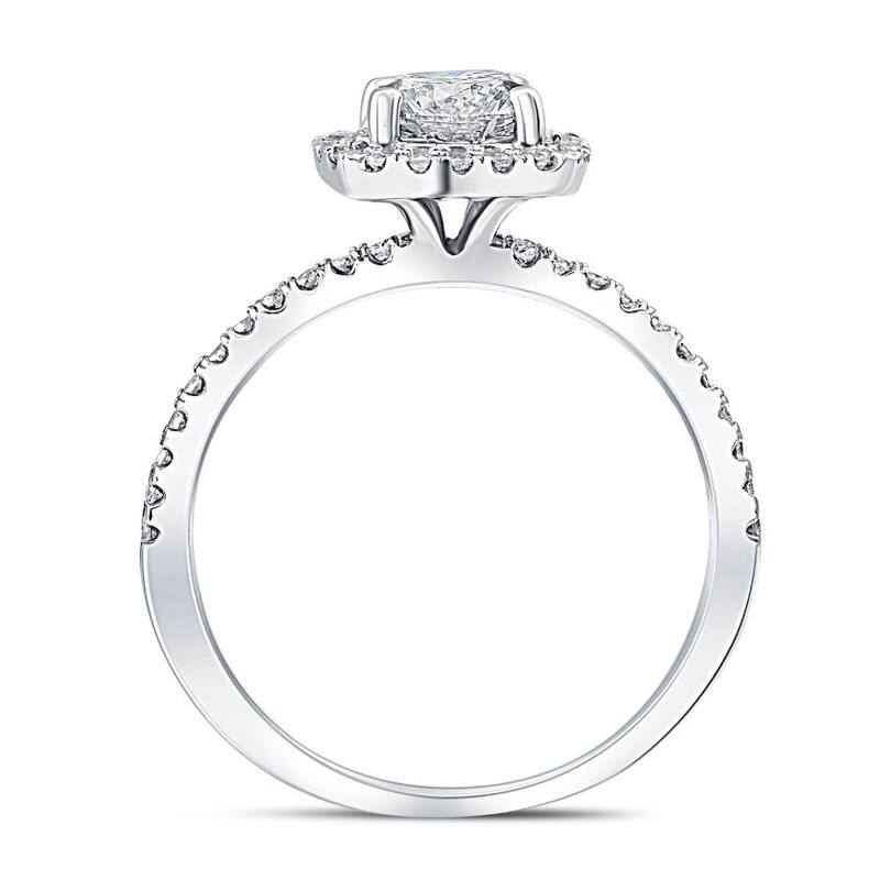 G/VS 1.75CT Lab Diamond Cushion Halo Engagement Ring Round Cut 14K Gold