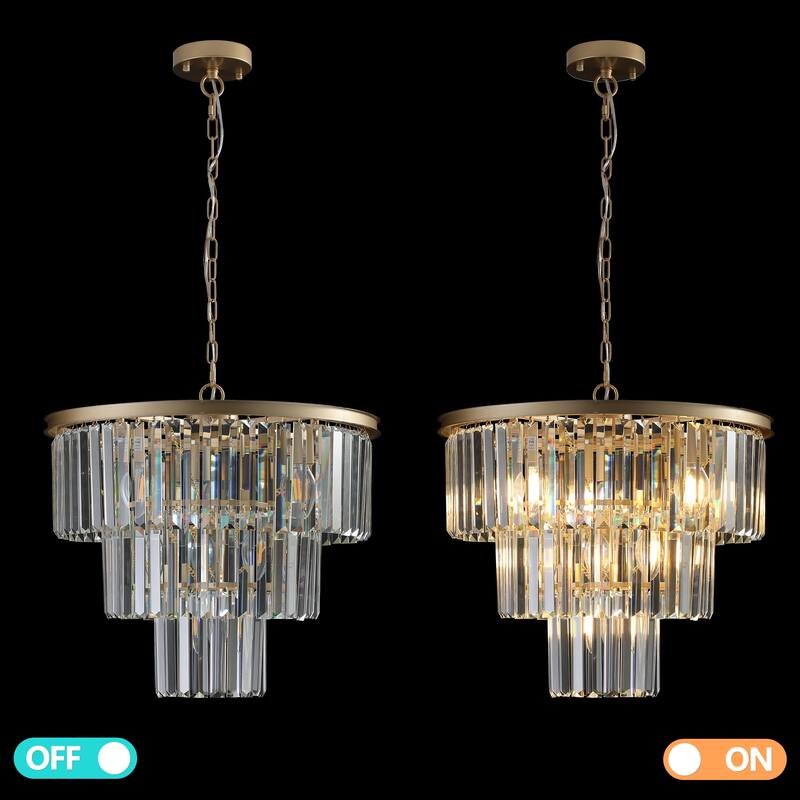 20" Modern 3 Tiers 7-Light Crystal Chandelier with Black/Gold Finish