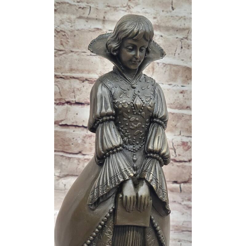 Demure Modest Religious Woman Hot Cast Bronze Sculpture On Marble Base