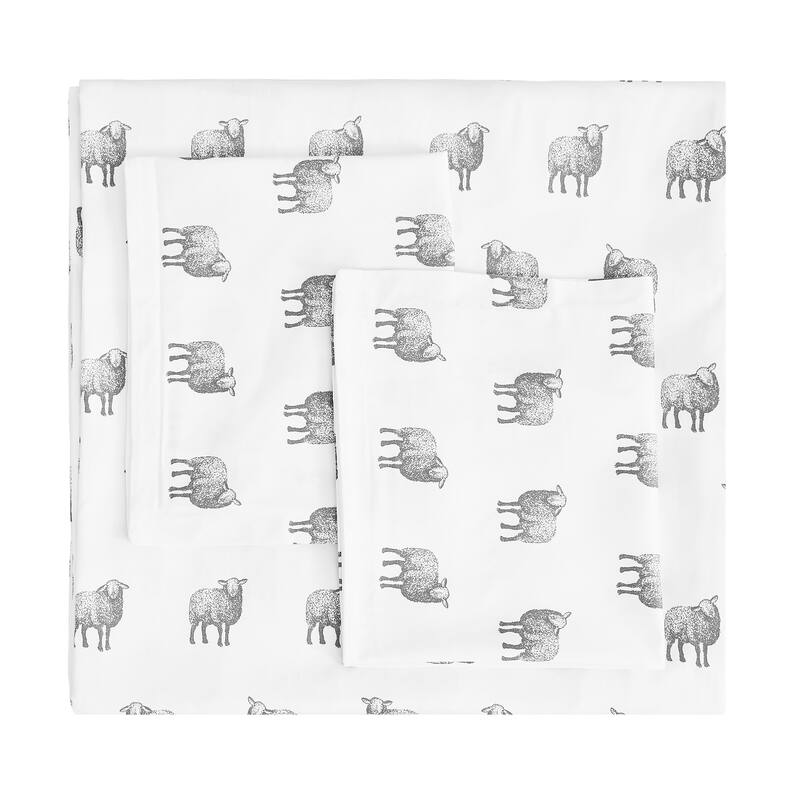 Printed Design Cotton Collection Farm Sheep Duvet Set - Full - Queen - Grey - 3 Piece