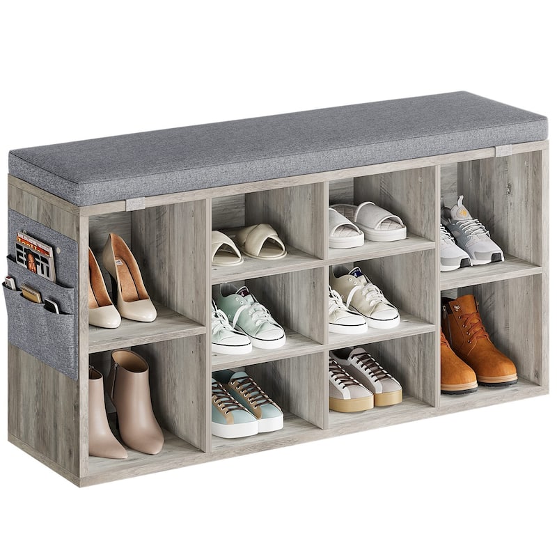 Shoe Storage Bench with Cushion - Grey_41"W - Grey_41"W