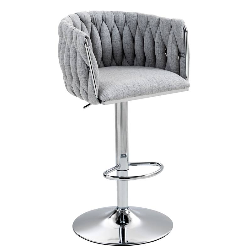 Adjustable Height Fabric Swivel Bar Stools w/ Back & Footrest,Set of 2