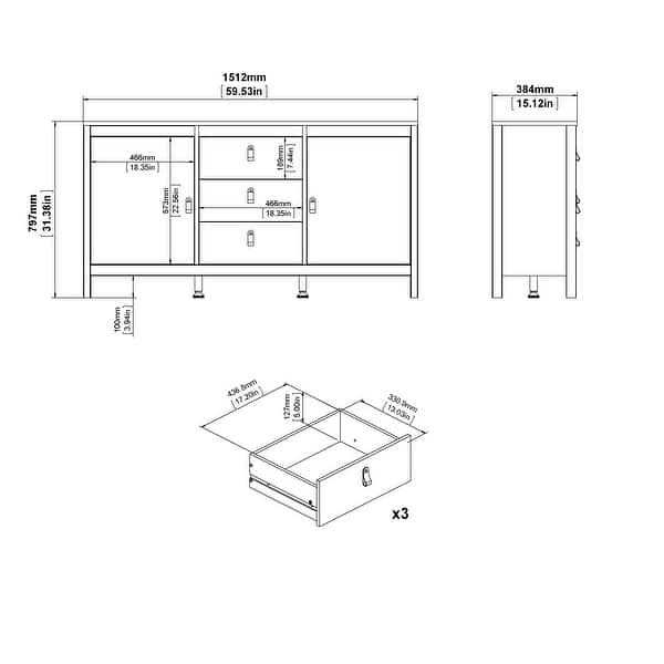 dimension image slide 2 of 10, Porch & Den Madrid 2-Door Sideboard with 3-Drawers