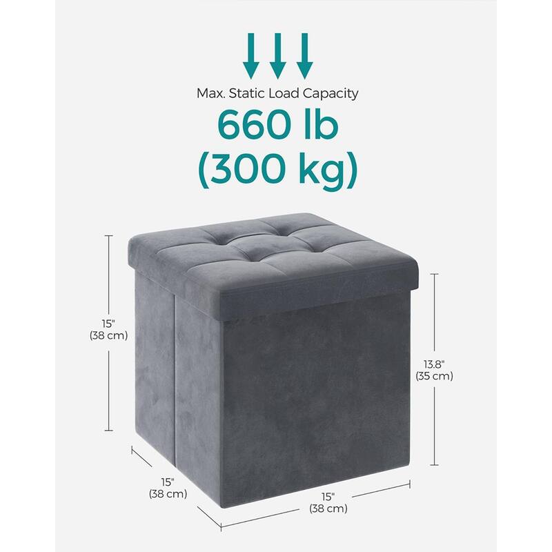 Velvet Foldable Storage Ottoman with Padded Seat and Hidden Compartment for Living Room or Entryway