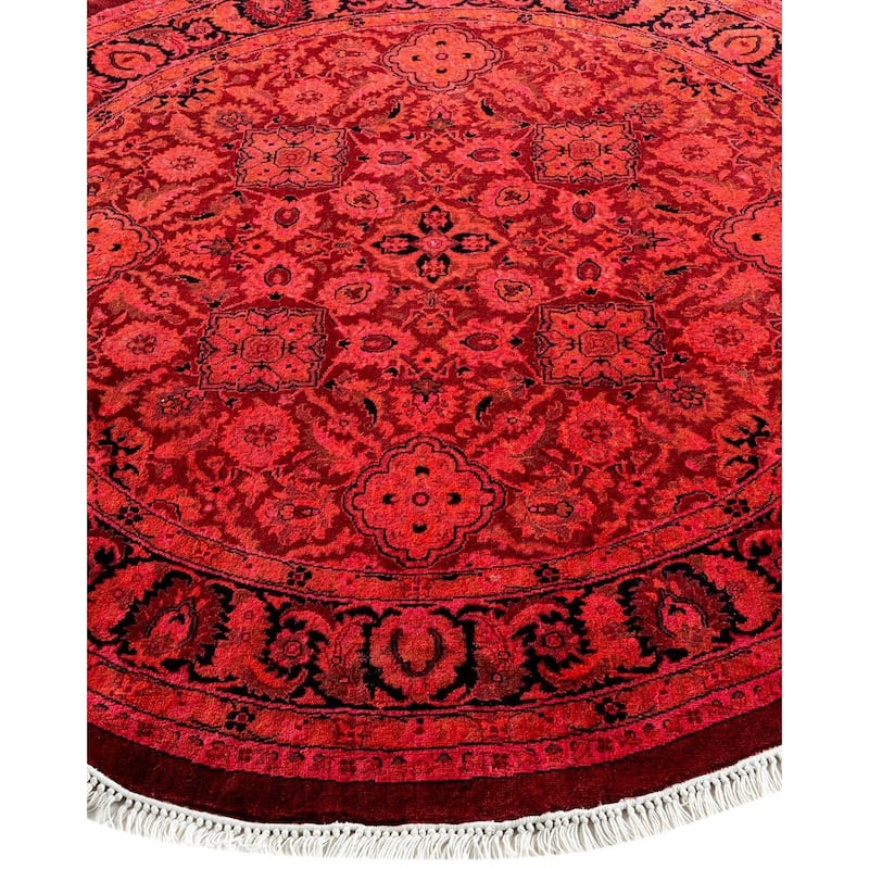 Overton Hand Knotted Wool Vintage Inspired Modern Contemporary Overdyed Orange Round Area Rug - 4' 1" x 4' 1"