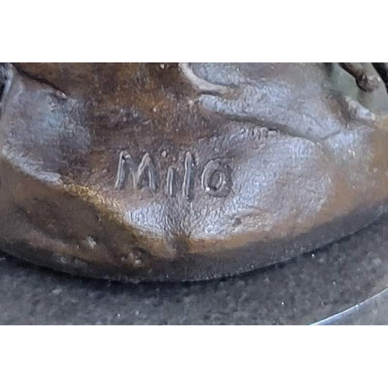 Signed Original Milo Boy Imitative Fishing With Duck Bronze Sculpture Statue Figurine Art