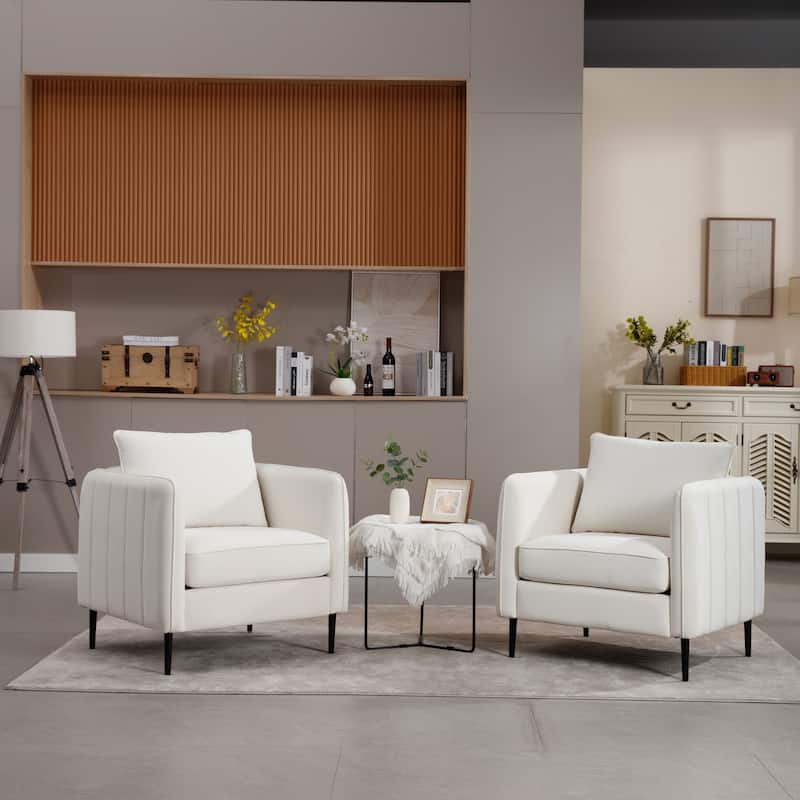 Velvet Accent Chair, Comfy Upholstered Single Sofa Chair, Armchair with 1 Pillow and Metal Legs for Living Room, Bedroom