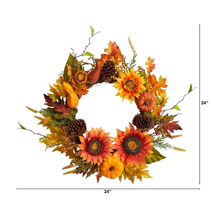 24" Fall Sunflower Artificial Wreath - 24