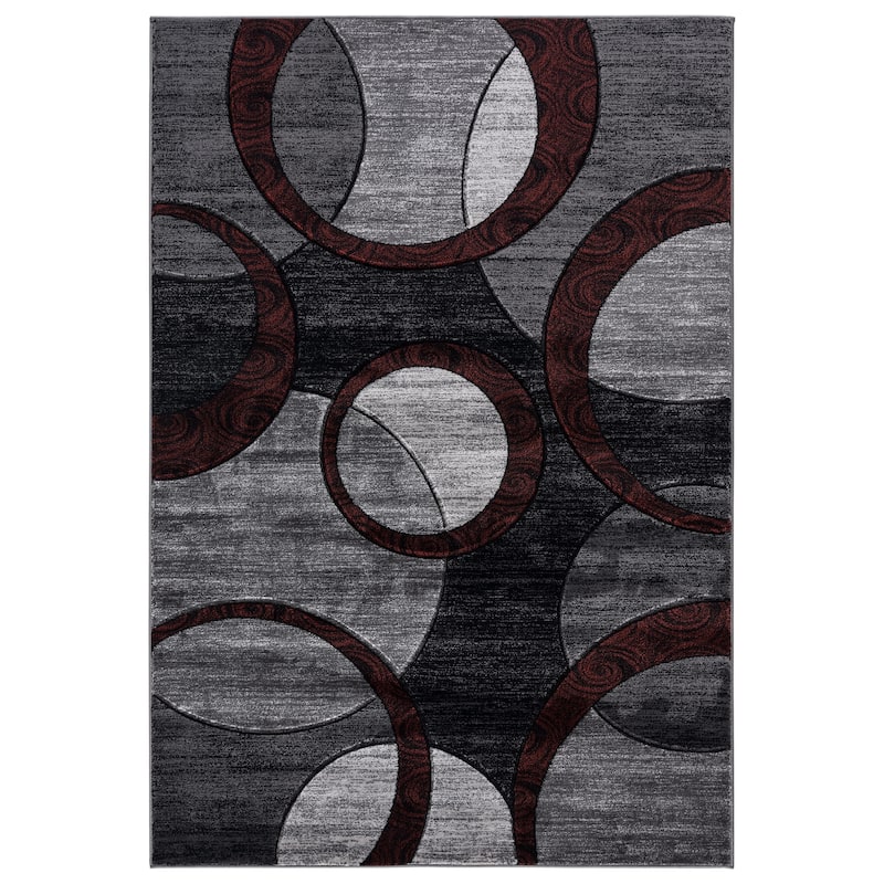 Orelsi Collection Abstract Geometric Circles Area Rug - 5'2" x 7'5" Oval - Black/Red