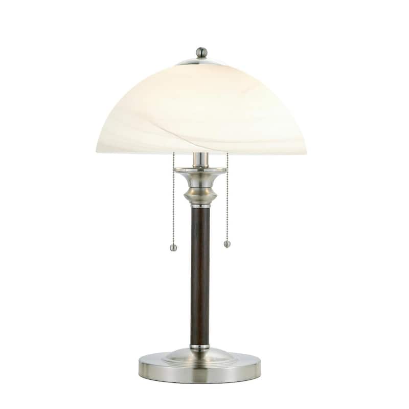 Table Lamp Southwestern Style - White Walnut Wood Base, Glass Shade, Pull Chain, 24" Tall, Corded Electric
