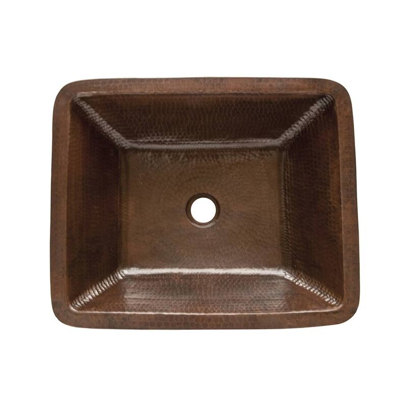 19" Rectangle Under Counter Hammered Copper Bathroom Sink, Matching Drain and Accessories