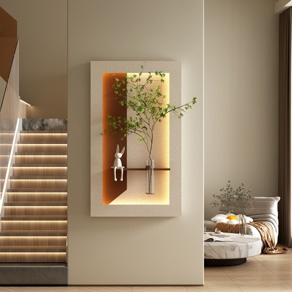 Adjustable 3-Color LED Sandstone Wall Decor with Simulated Green