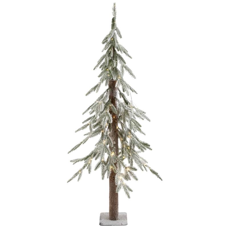 Pre-Lit Alpine Flocked Artificial Christmas Tree - 4' - Clear LED Lights - 4 Foot