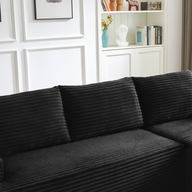 L-Shaped Modular Sectional Sofa with Chaise Lounge, Comfy Corduroy Deep Seat Cloud Couch, Compressed 4 Seat Corner Sofa