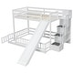 preview thumbnail 6 of 34, Twin Over Full Multifunctional Kids Bunk Bed Frame with Slide, Wooden Loft Bed with Storage Staircase and Guardrails