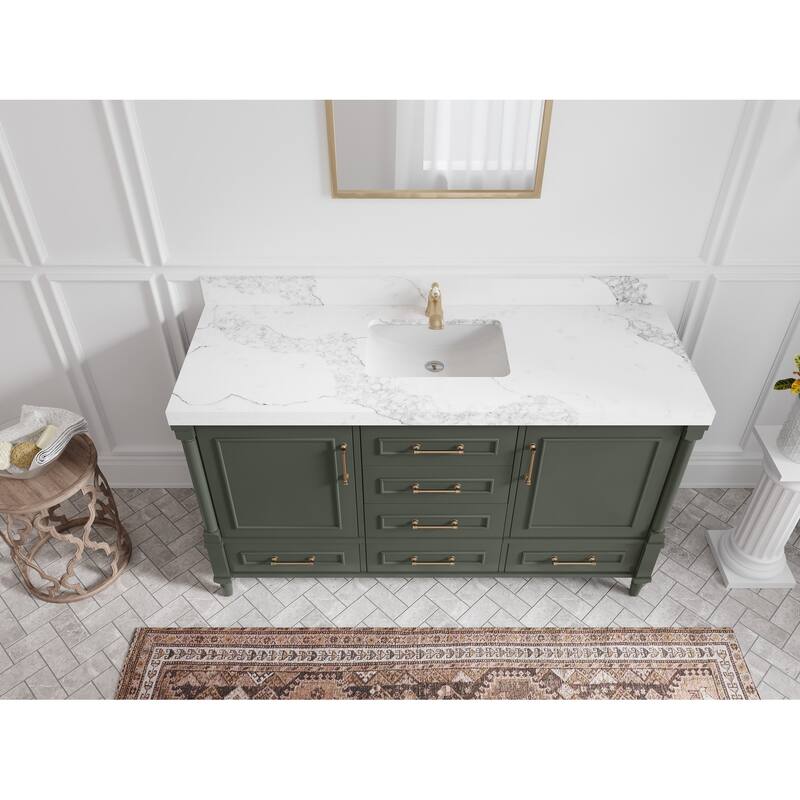 Willow Collections 60 in. W x 22 in. D Aberdeen Single Bowl Sink Bathroom Vanity in Pewter Green with Countertop