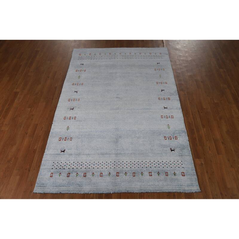 Gabbeh Indian Area Rug Handmade Tribal Blue Wool Carpet - 5'1" x 7'10"