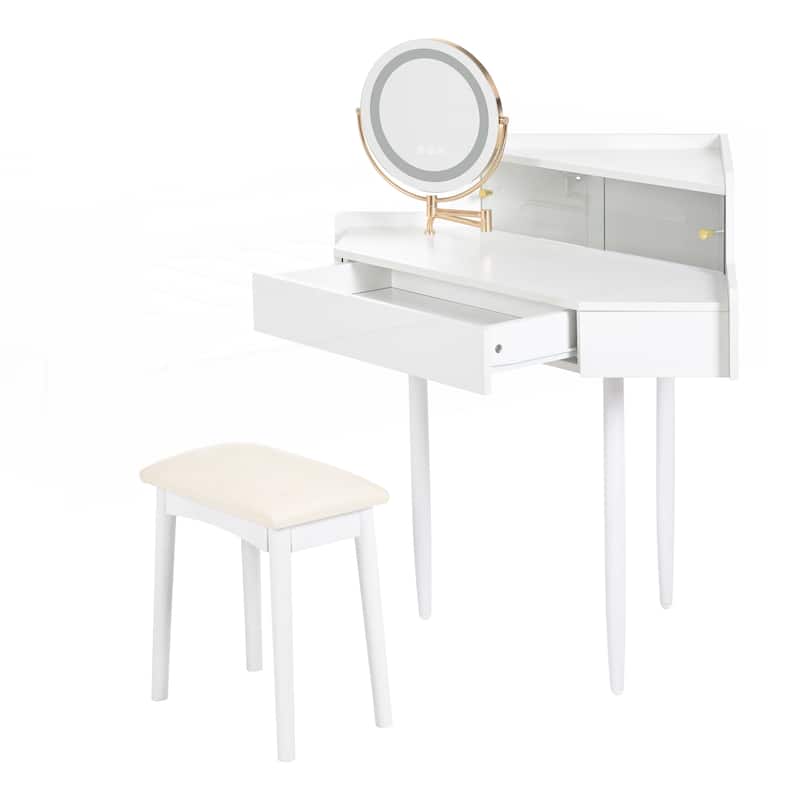 Modern Corner Makeup Vanity Desk with Large Storage