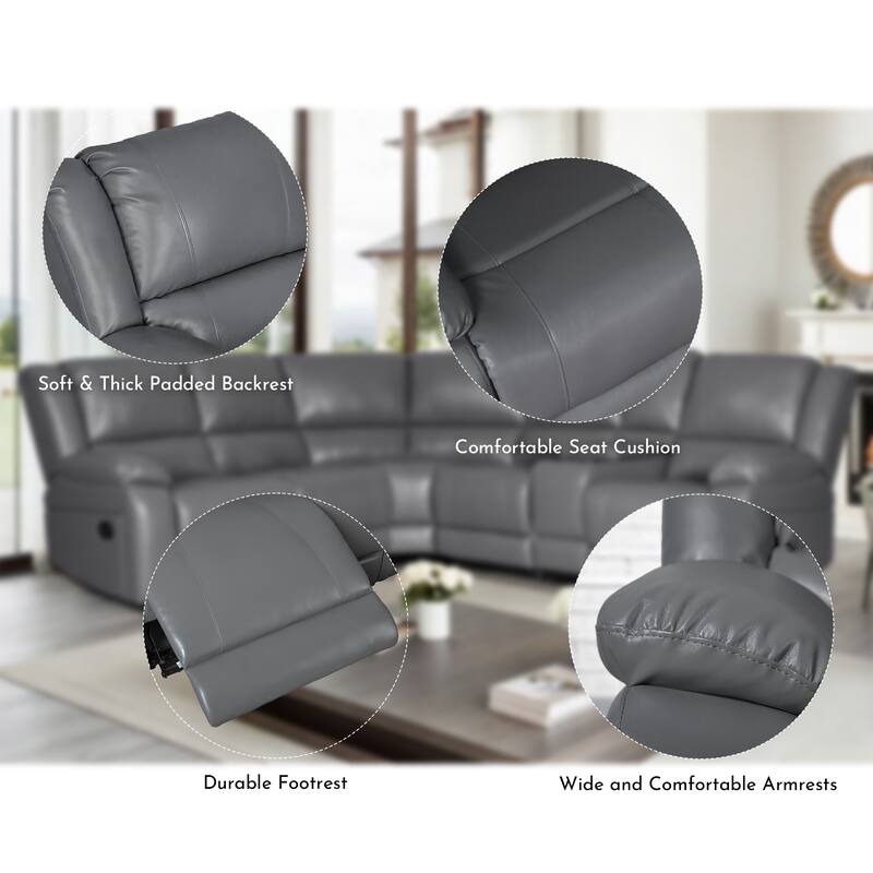 6PCS, 2 Manual Recliners, Faux Leather Reclining Sectional with Center Console