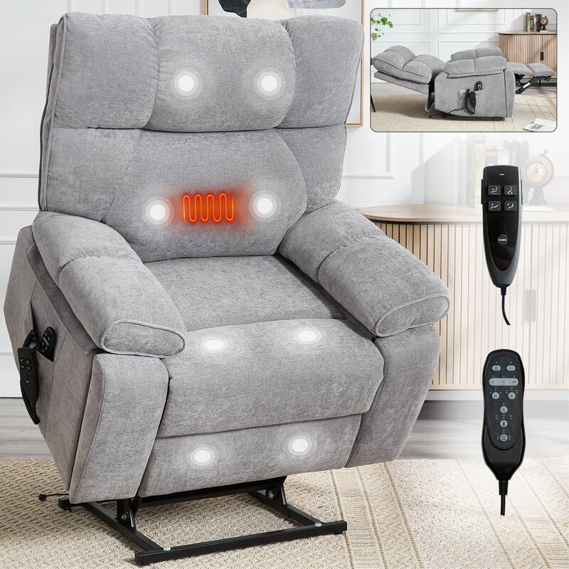 Heavy Duty Dual Motor Infinite Position Power Lift Heat Massage Recliner with Hidden Cup Holders and Power Remote