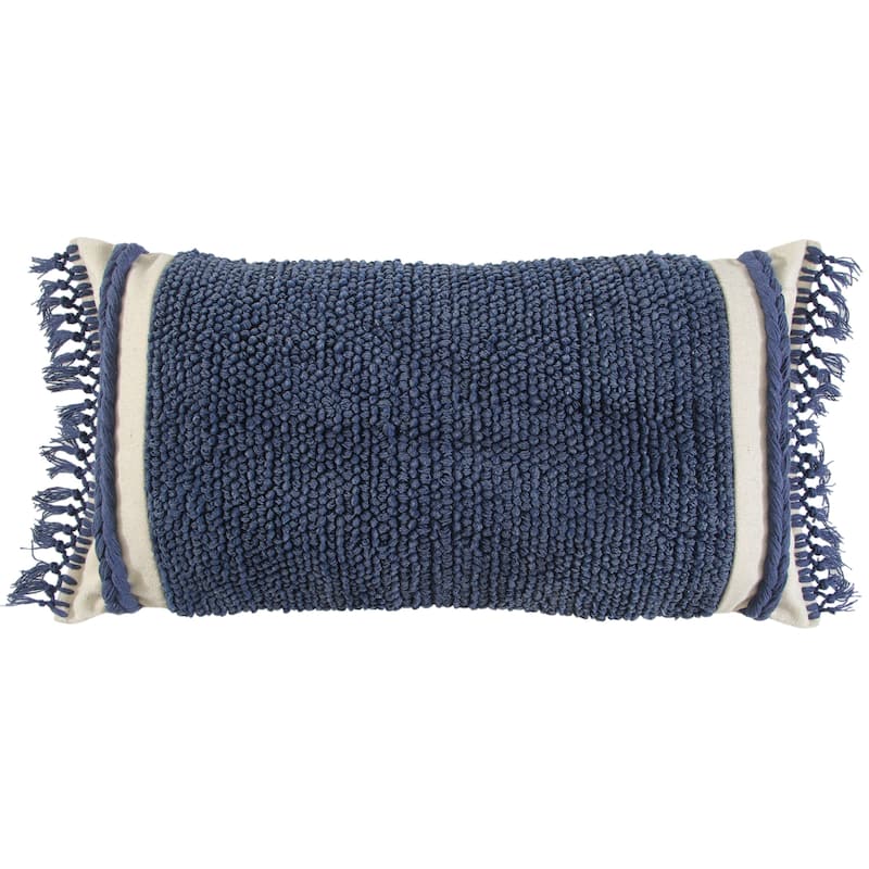 Rizzy Home Striped Macramé Throw Pillow - Blue - Polyester