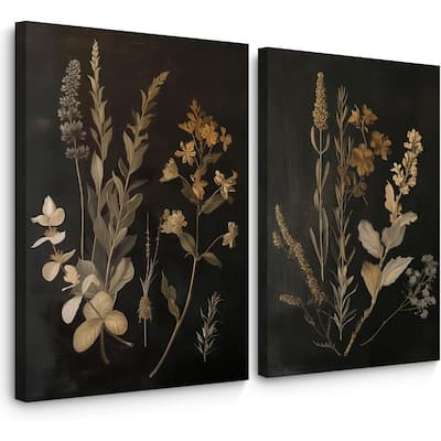 Vintage Floral Wall Art Decor Black Botanical Canvas Art