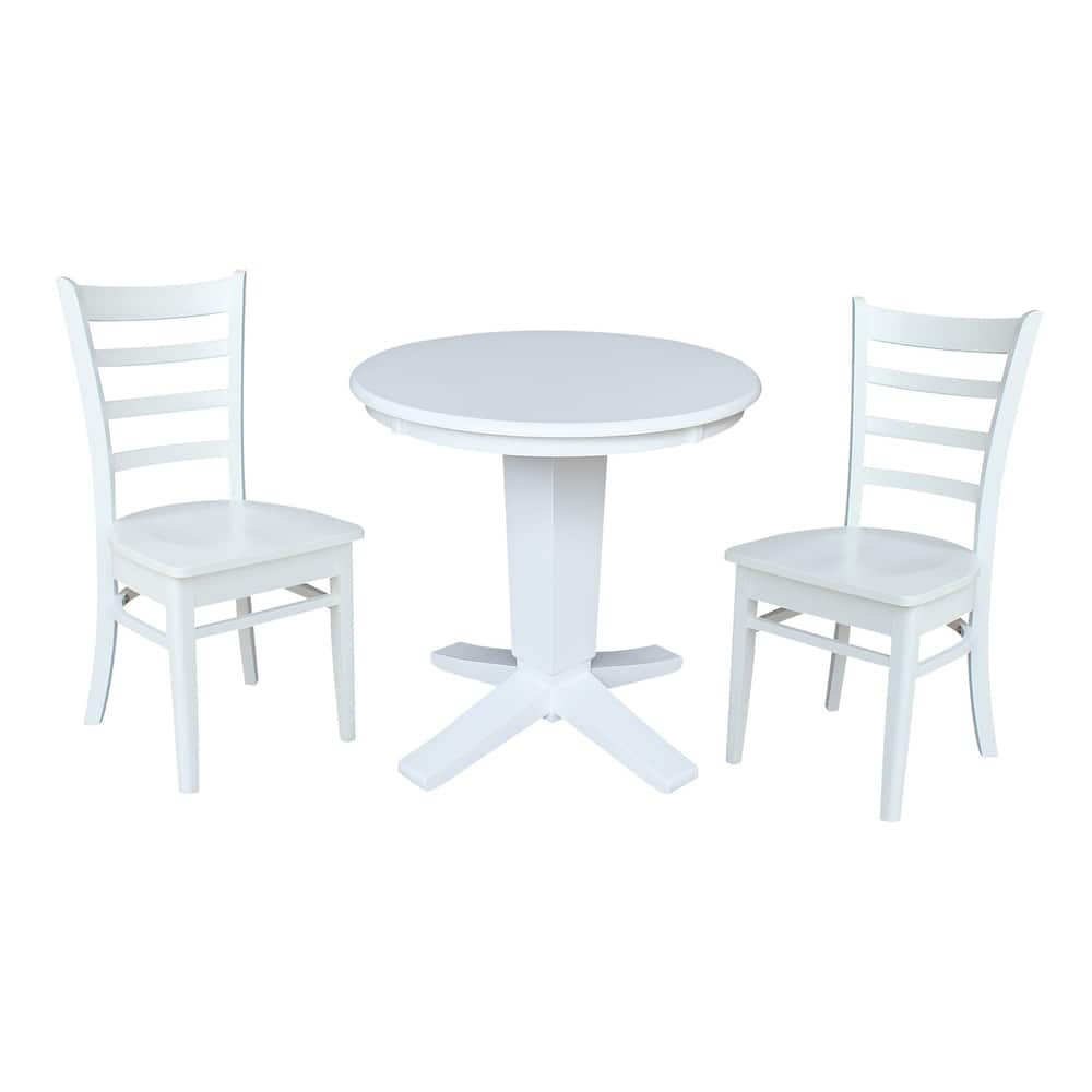 30 in Solid Wood Round Top Pedestal Dining Table with 2 Dining Chairs