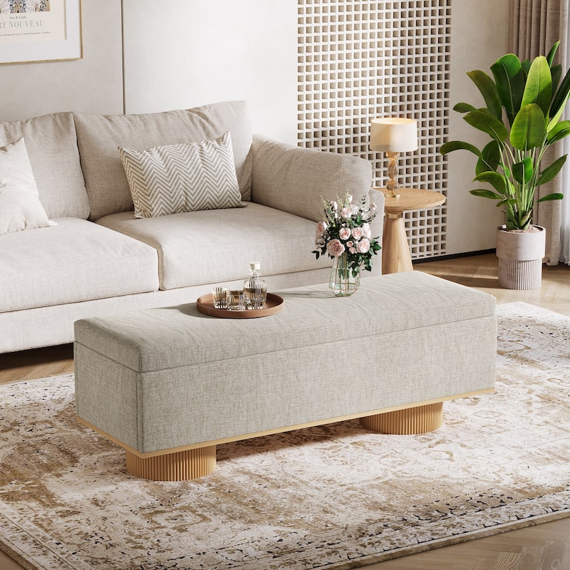 50.39" Storage Bench with Padded Seat Cushion, Upholstered Shoe Bench