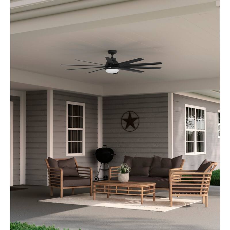 Hunter 72" Overton Outdoor Ceiling Fan w/Light Kit, Wall Control - Windmill - Transitional, Modern - DAMP RATED, ENERGY STAR!
