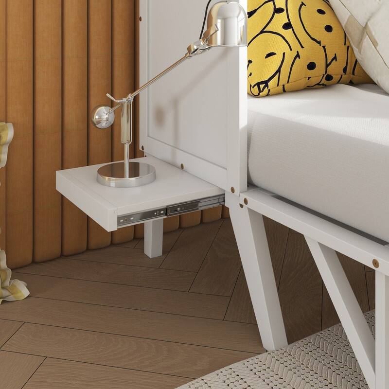 Murphy Cabinet Bed with USB Port and Removable Shelves on Each Side, Space-Saving Cube Cabinet Bed with Desk