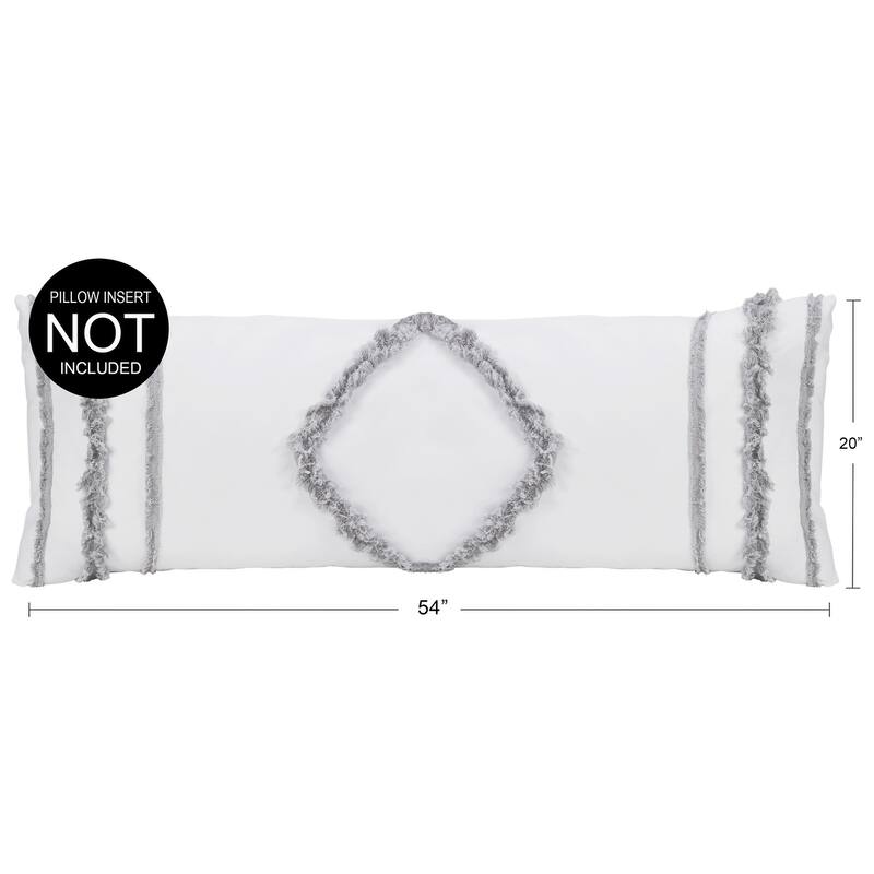Sweet Jojo Designs Bohemian Boho Chic Body Pillow Case (Pillow Not Included) Grey White Farmhouse Shabby Macrame Trim Minimalist