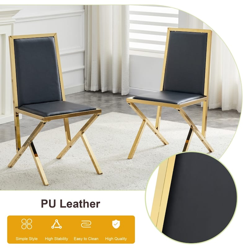 17.3" Black PU Dining Chairs with Gold Metal Legs, Set of 4