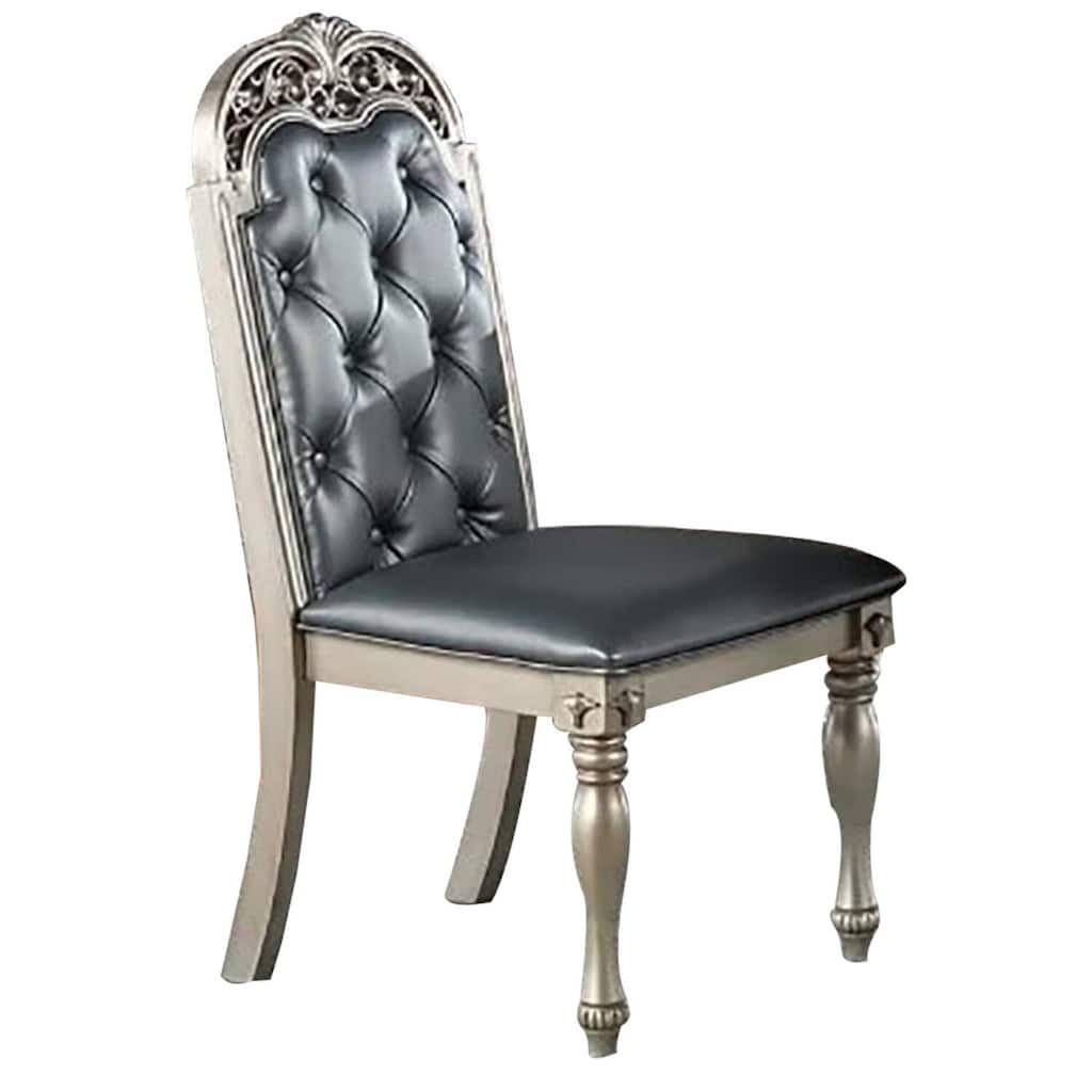 Champagne/Gray Faux Leather Upholstered Wood Frame Dining Chair, Set of 2, Sturdy Dining Chair for Dining Rooms - 21.75