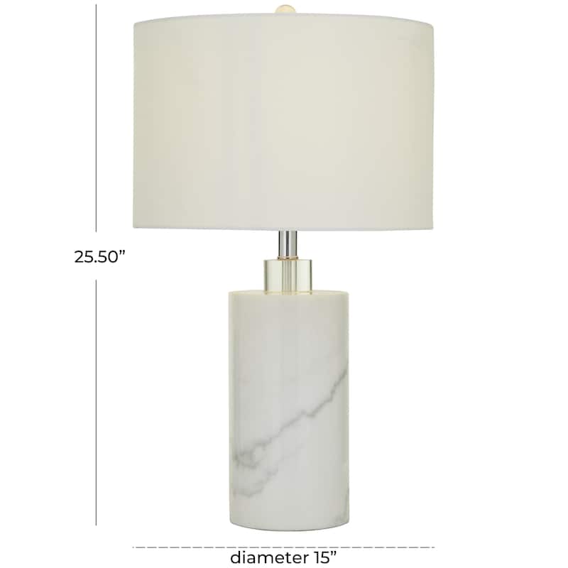 Marble Thick Stand Room Table Lamp with Drum Shade - White - Roche River Decor