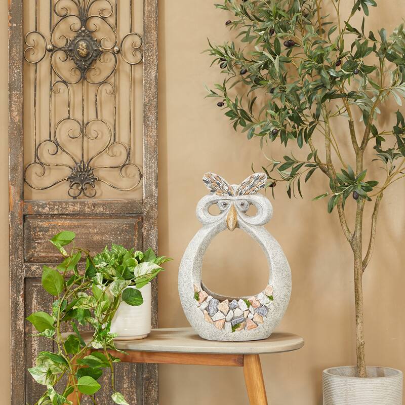 Gray Fiberglass Indoor Outdoor Planter with Stone Mosaic Design