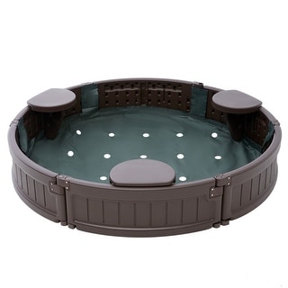 Brown HDPE Round Sandbox with 3 Corner Seating and Bottom Liner Perfect Gift for Kids - 47.2” x 47.2” x 9.1”