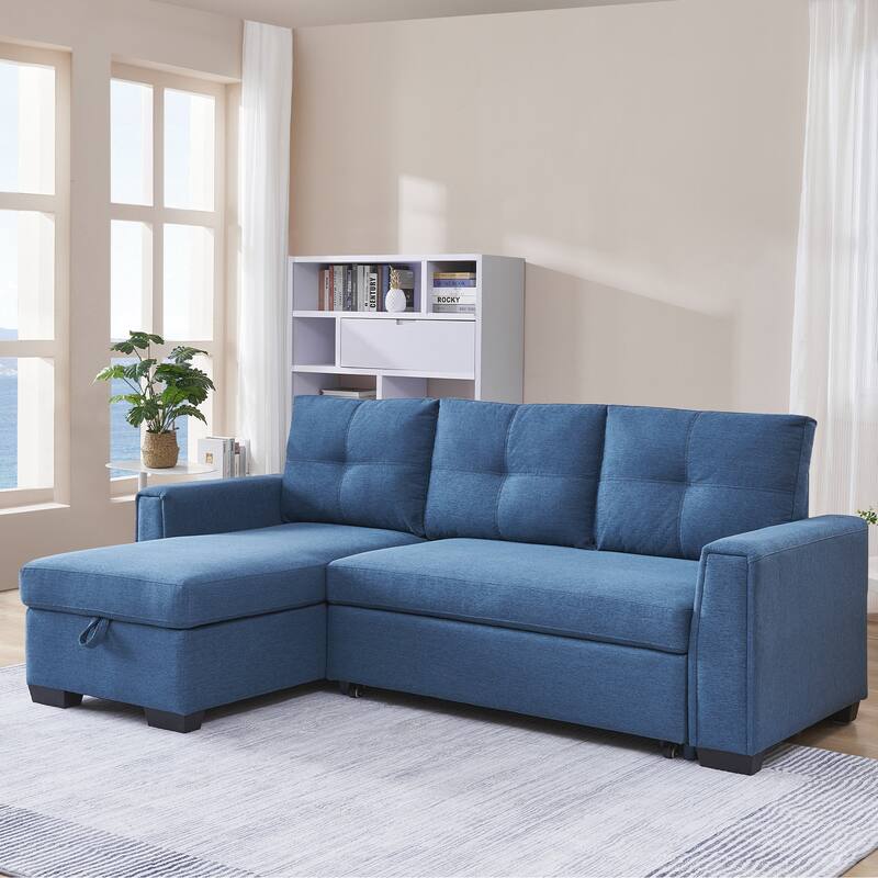 Tufted Sectional Chaise Sofa Sleeper with Storage - Blue