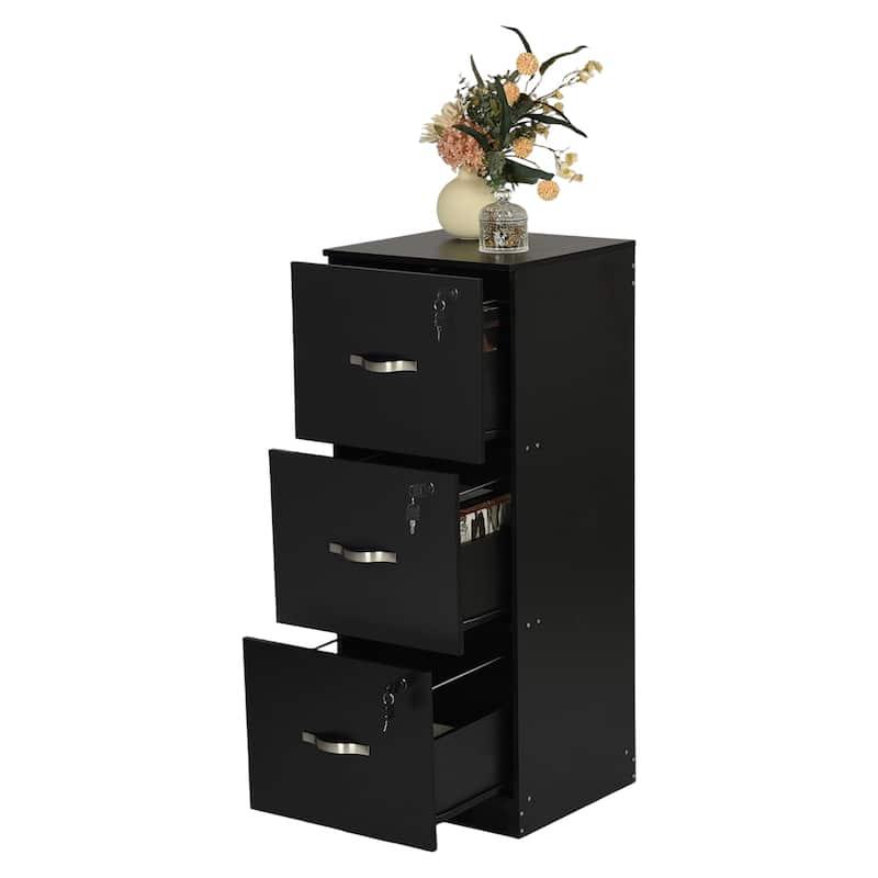 Homy Casa Black 3-Drawer Mobile File Cabinet Lock and Wheels
