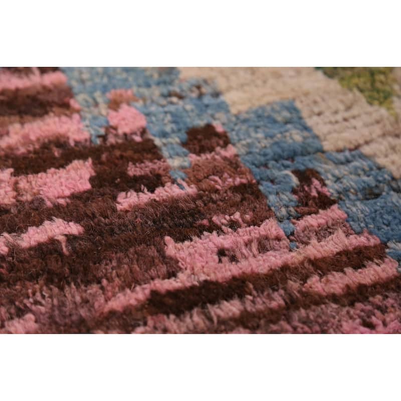Pink Geometric Moroccan Oriental Rug Hand-Knotted Wool Carpet - 9'3" x 11'10"