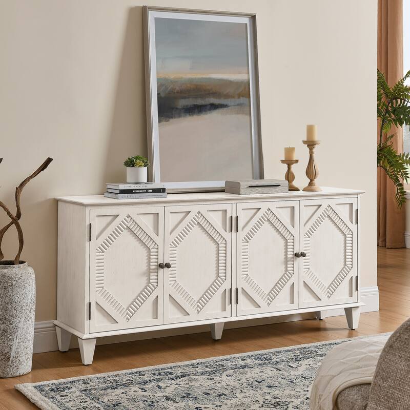 Elegant 65.2" Mid-Century Credenza - Geometric Storage Cabinet with Dual-Purpose Coffee/Wine Bar