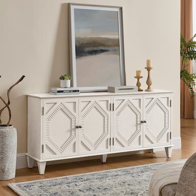 Mid Century Modern Sideboard Buffet with Symmetrical Geometric Accent Design
