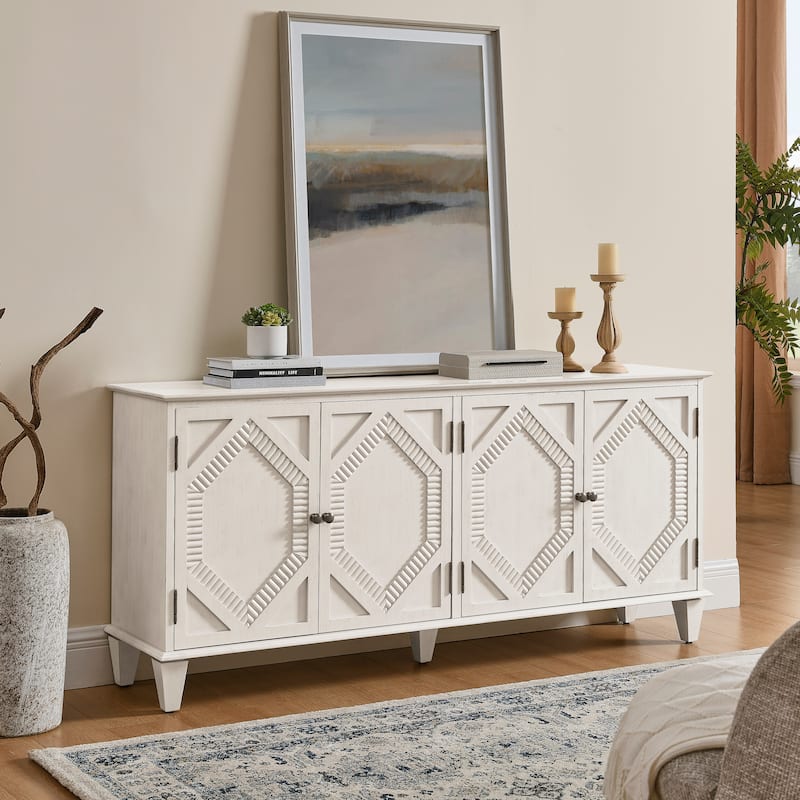 Sideboard Buffet Cabinet with Storage, Classic Credenza with Doors & Shelves, Wood Coffee Bar Accent Cabinet Console Table - Antique White-65.16"