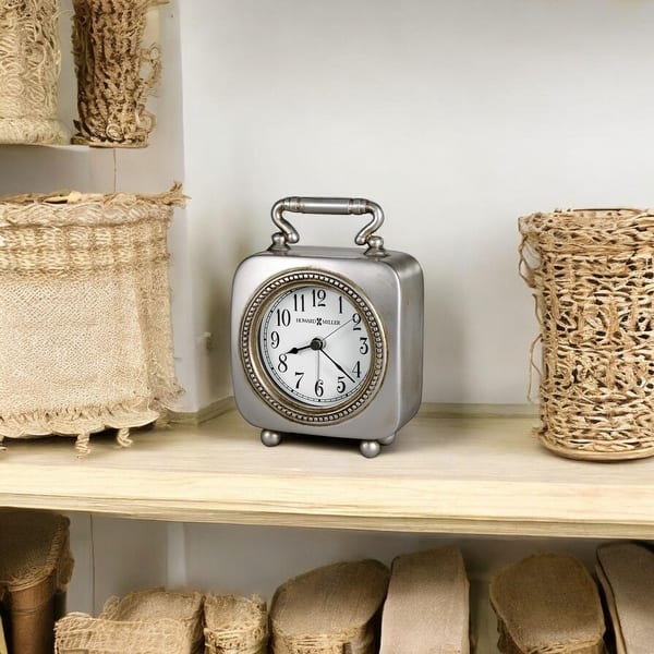 slide 2 of 2, Howard Miller Vintage Metallic Alarm Clock with Antiqued Finish Silver