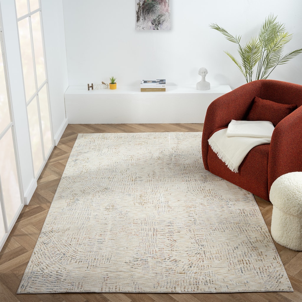 Reeves Modern Abstract Beige Performance Indoor Area Rug by Sevita