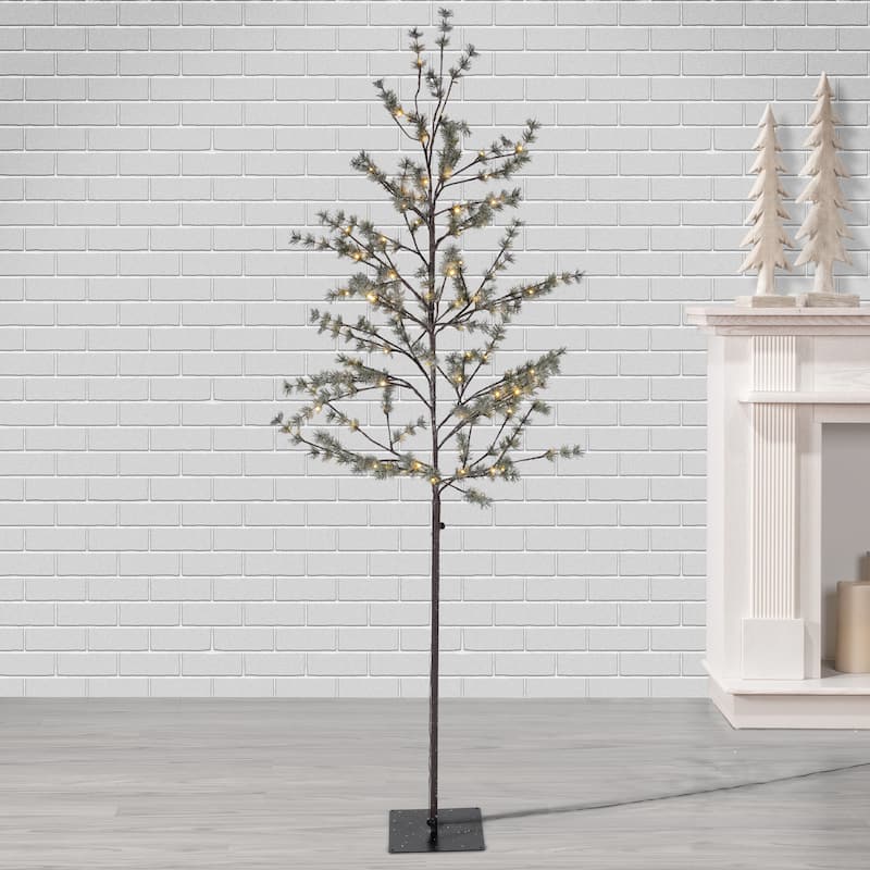 7 ft Tall Icy Pine Winter Lighted Tree with 108 Warm White LEDLights - N/A