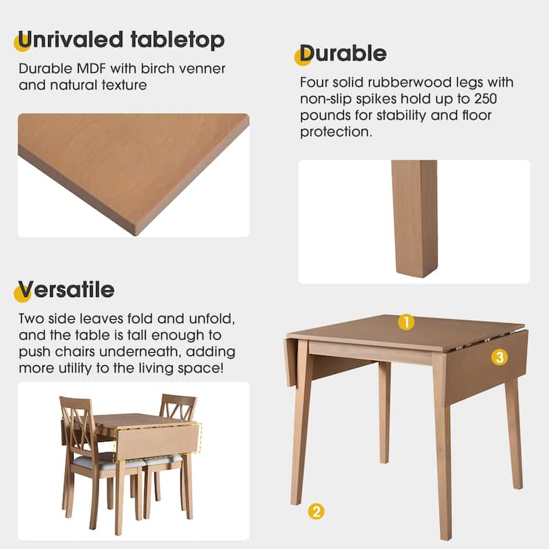 Foldable Dining Table Set, 5 Piece Extendable Dining Set with Drop Leaf Dining Table and 4 Dining Upholstered Chairs