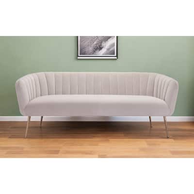 HomeRoots 70" Beige Velvet Sofa With Gold Legs