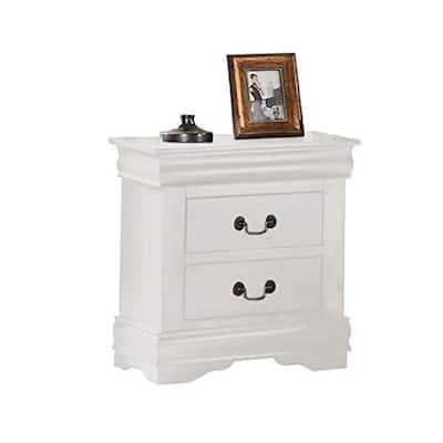 White Nightstand with Crown Molding Detail and Brushed Nickel Hardware - Two Drawer Design