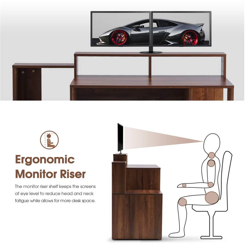 Ivinta Computer Desk with Drawers and Hutch, Modern Office Desk with File Cabinet, Small Desk for Bedroom