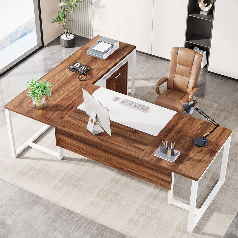 Executive Desk and File Storage Cabinet Set, L-Shaped Computer Desk for Home Office